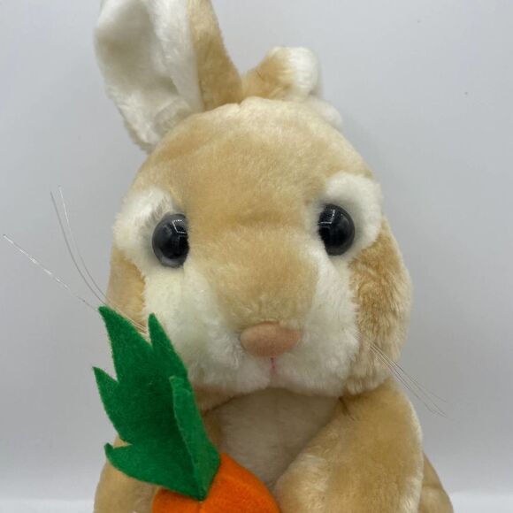 Tan and creamy color Easter bunny rabbit plush with carrot 14" - Picture 1 of 8